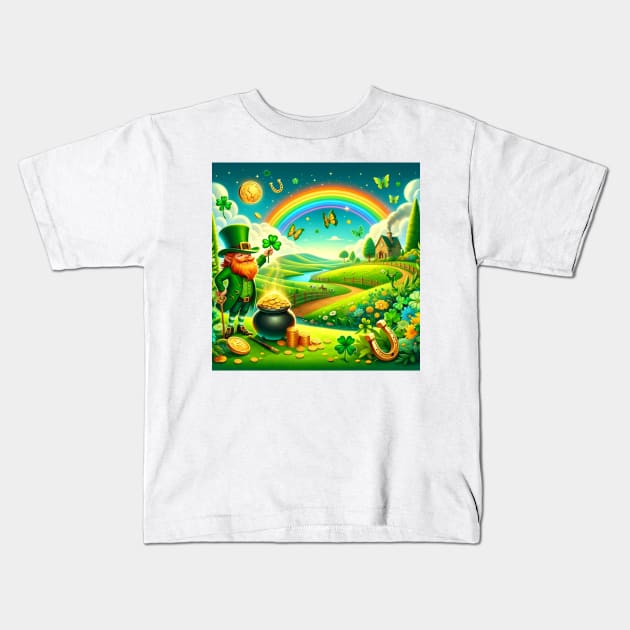 Enchanted Irish Countryside St. Patrick's Day Illustration Kids T-Shirt by GracePaigePlaza